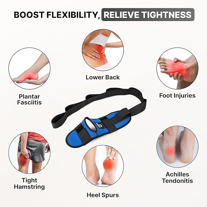 DMoose Fitness Foot & Calf Stretcher with Adjustable Padded Stretching Strap for Plantar Fasciitis, Hamstring, Heel Spurs and Achilles Tendonitis Relief - Yoga Leg Stretch Strap for Flexibility