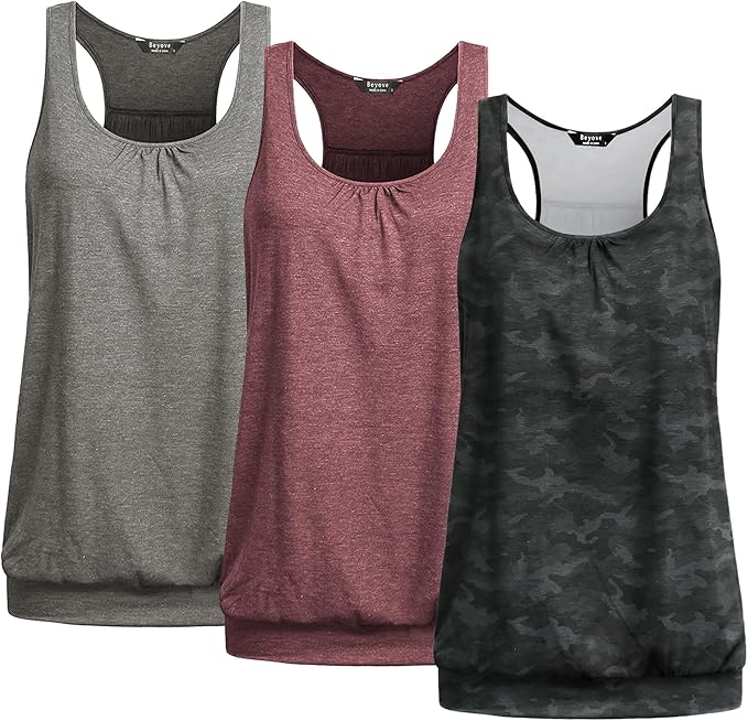 Beyove 3 Pack Banded Bottom Workout Tops for Women Tummy Flattering Yoga Tank Tops Plus Size Racerback Athletic Gym Shirts