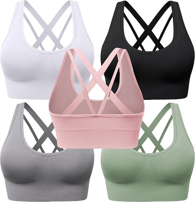 Evercute Sports Bras for Women Padded Medium Support Criss Cross Strappy Bra Seamless High Impact Yoga Exercise Athletic Bras