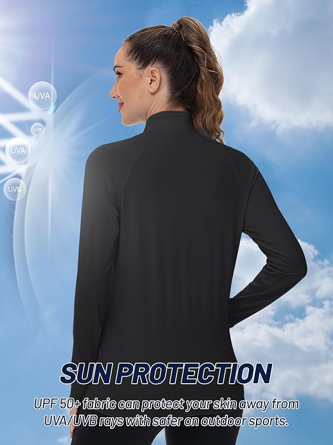 TACVASEN Women's Athletic Jackets Lightweight UV Protection Shirts Full Zip Workout Jacket UPF 50+ Long Sleeve Sun Shirt