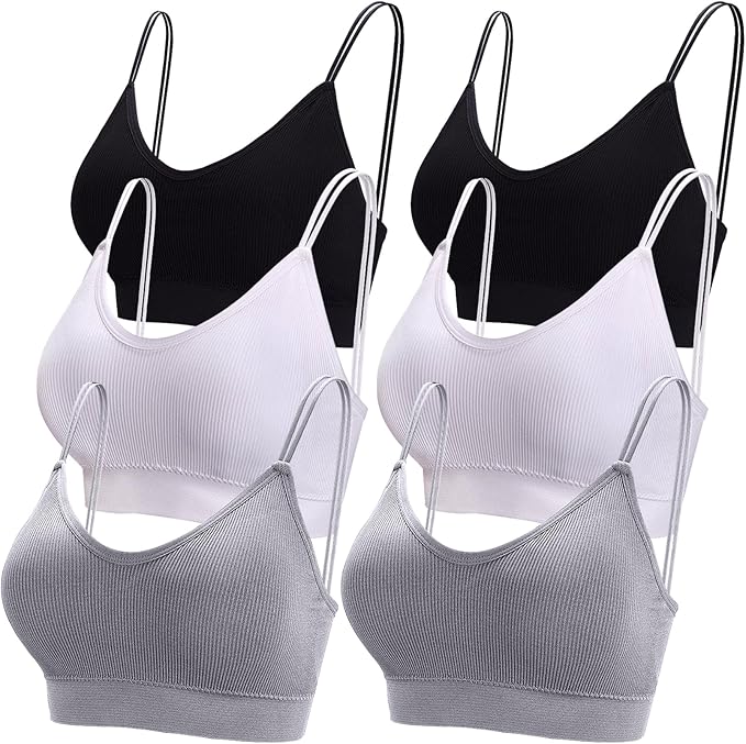 BQTQ 6 Pcs V Neck Bralettes for Women Padded Bralette with Straps Seamless Bra