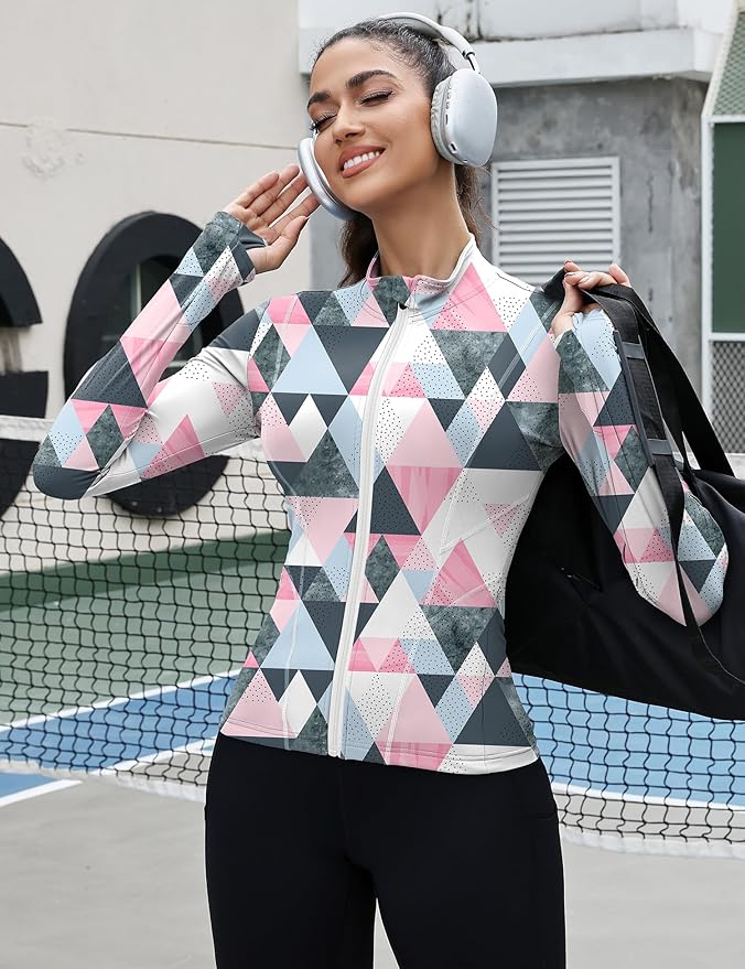 Rapbin Women's Slim Fit Workout Jackets Full Zip Long Sleeve Running Athletic Tops Yoga Shirts with Thumb Holes