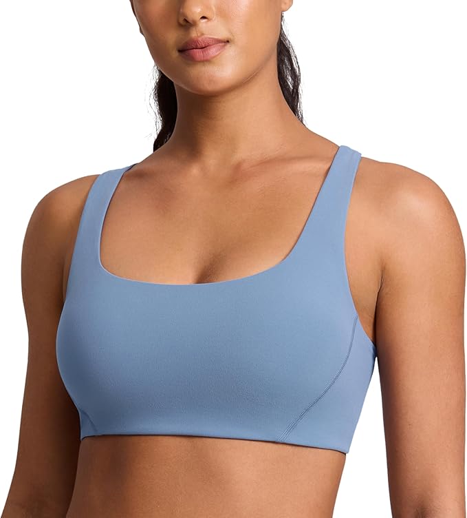 CRZ YOGA Butterlift Double Lined Square Neck Sports Bras for Women - Wireless V-Shaped Racerback Workout Yoga Top Non Padded