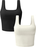 OLCHEE Womens 3 Pack Crop Tank Tops Basic Seamless Ribbed Sleeveless Square Neck Workout Top Summer Exercise Yoga Gym Shirts