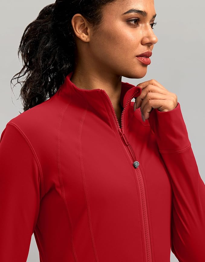 Women's Workout Jackets with 4 Pockets Zip Up Slim Fit Soft Fall Jacket for Yoga Running Athletic