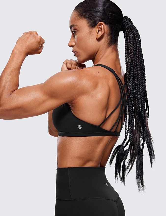 CRZ YOGA Womens Naked Feeling Criss Cross Sports Bra - Strappy Back Padded Medium Support Wireless Gym Cami Workout Yoga
