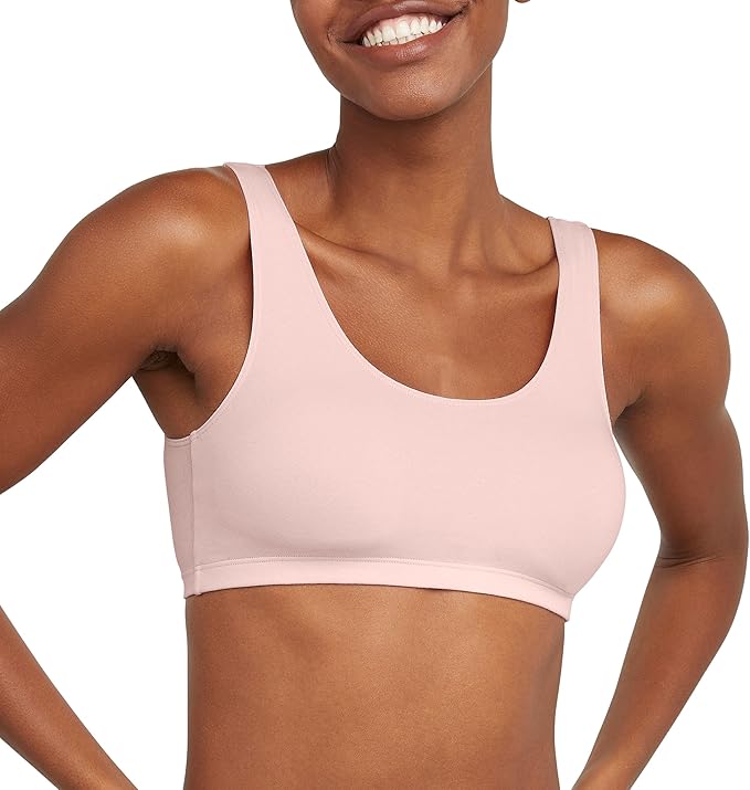 Hanes Women's Pack, Cotton Scoopneck Bralette, Low-Impact Sports Bra, 3-Pack