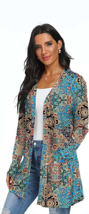 Womens Casual Lightweight with Pocketes Long Sleeve Open Front Cardigan