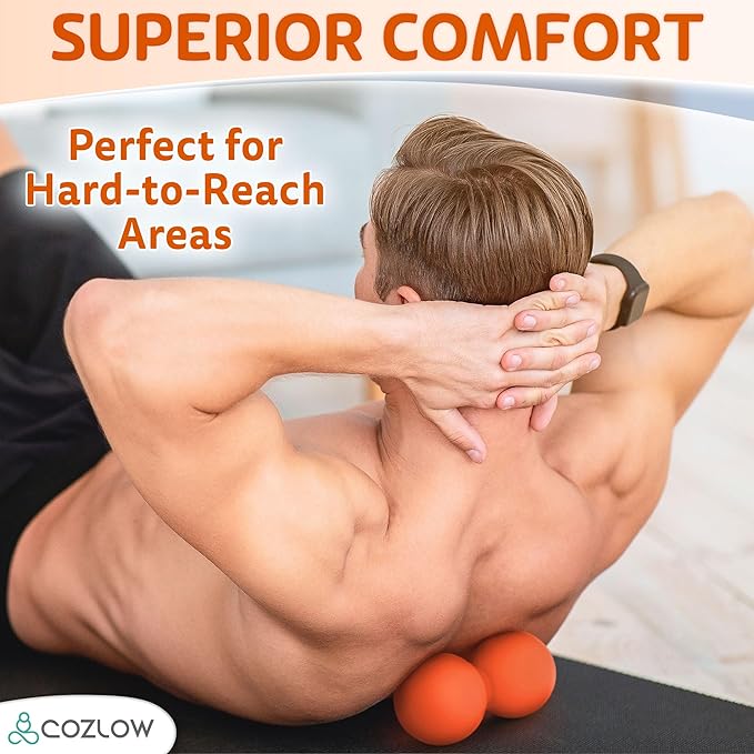 COZLOW Double Lacrosse Silicone Massage Ball - Energizing Orange - Peanut Trigger Point Roller for Mobility, Deep Tissue Therapy, Myofascial Release - Acupressure Tool for Muscle Pain Relief