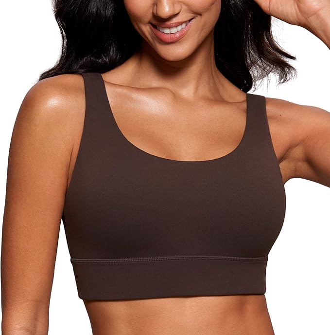 CRZ YOGA Butterluxe U Back Longline Sports Bras for Women - Scoop Neck Padded Yoga Workout Crop Top with Built in Pads