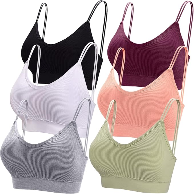 BQTQ 6 Pcs V Neck Bralettes for Women Padded Bralette with Straps Seamless Bra