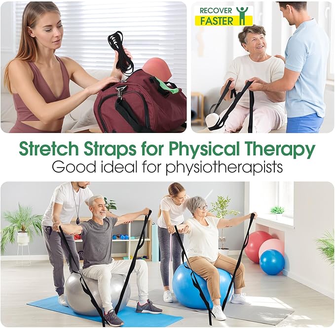 8 Pack Stretching Strap with 10 Loops Bulk Yoga Strap Bulk for Physical Therapy Stretch Bands with Loops Non Elastic Bands for Exercise Dance