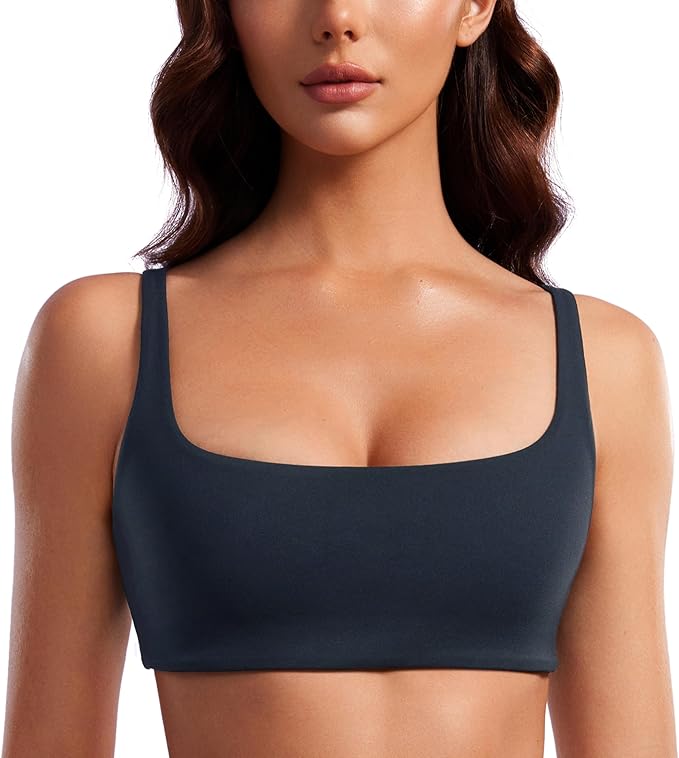 CRZ YOGA Butterluxe Square Neck Spaghetti Strap Sports Bras for Women - Low Coverage Yoga Wireless Padded Cami Crop Top