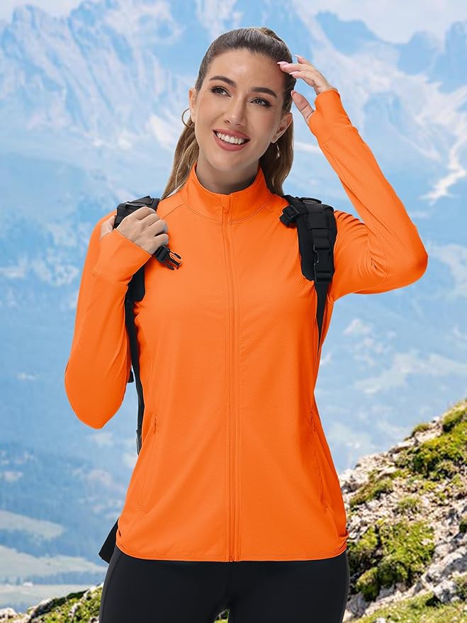 TACVASEN Women's Athletic Jackets Lightweight UV Protection Shirts Full Zip Workout Jacket UPF 50+ Long Sleeve Sun Shirt