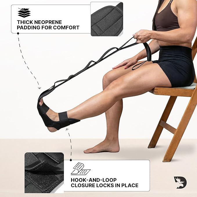 DMoose Fitness Foot & Calf Stretcher with Adjustable Padded Stretching Strap for Plantar Fasciitis, Hamstring, Heel Spurs and Achilles Tendonitis Relief - Yoga Leg Stretch Strap for Flexibility