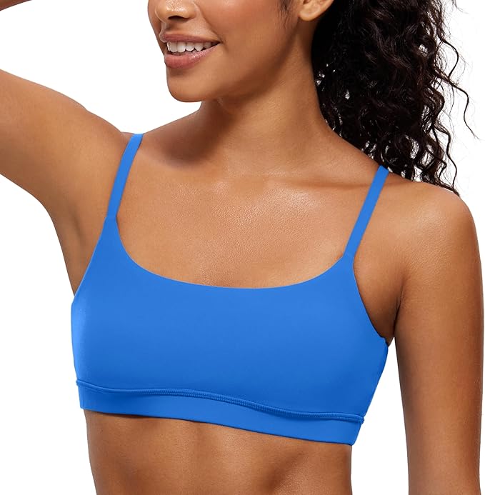 CRZ YOGA Butterluxe Adjustable Spaghetti Strap Sports Bras for Women - Scoop Neck Wireless Padded Yoga Workout Crop Top