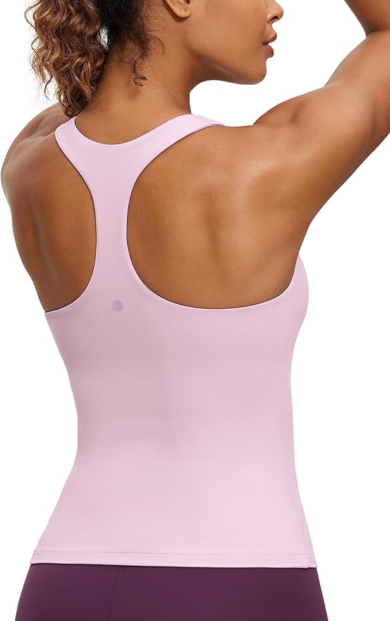 CRZ YOGA Butterluxe Workout Racerback Tank Tops for Women - Padded Athletic Spandex Yoga Shirts with Built in Bra