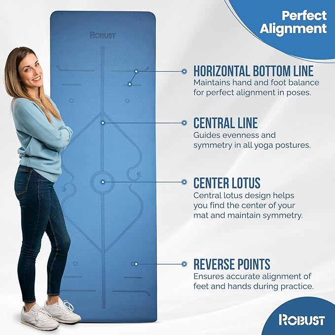 Robust Extra Thick Yoga Mat 1/4 & 1/3 & 2/5 Inch - Non Slip Exercise Mat with Alignment Lines, Carrying Strap, TPE Eco-Friendly Material for Knee Support, Sweat-Proof 72" x 24" for Women & Men