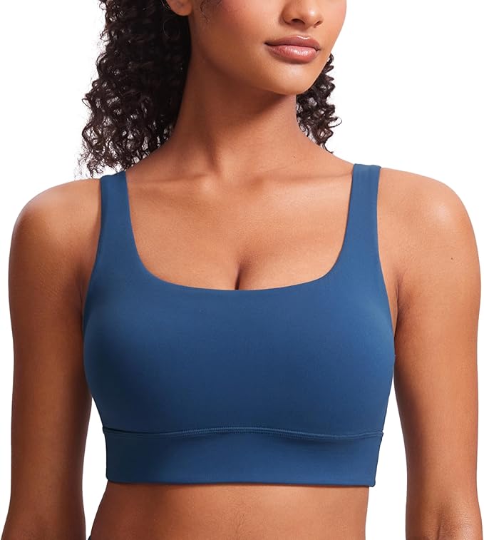 CRZ YOGA Butterluxe U Back Longline Sports Bras for Women - Scoop Neck Padded Yoga Workout Crop Top with Built in Pads