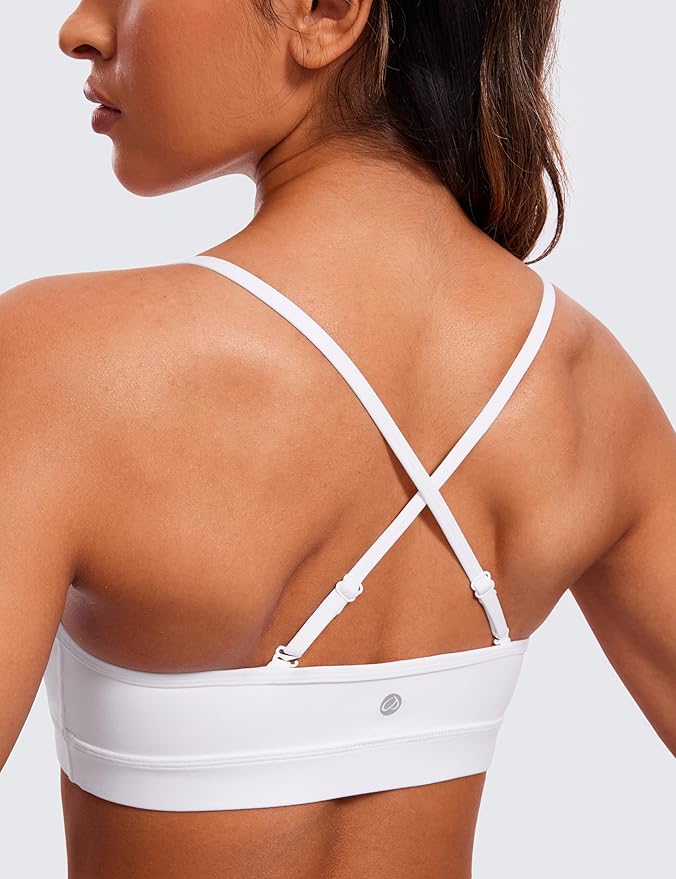 CRZ YOGA Butterluxe V-Neck Sports Bras for Women - Adjustable Thin Straps Padded Yoga Top Basic Wireless Camisole