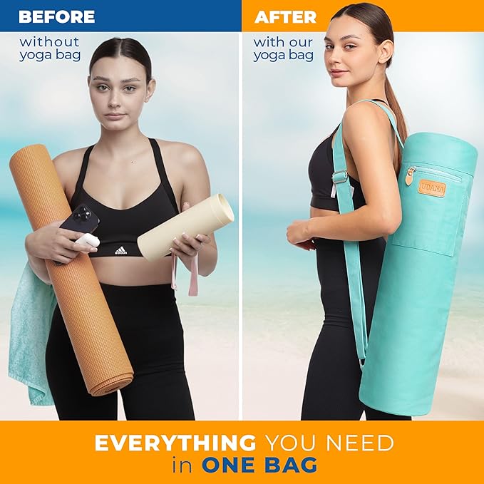 UDANA Yoga Mat Bag – Heavy Duty Canvas Carrier with 3 Pockets & Full Zip – Available in 3 Sizes (16L, 18L, 34L) - Multiple Colors
