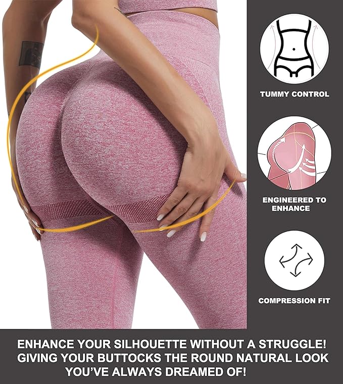 CHRLEISURE Workout Leggings Sets for Women, Gym Scrunch Butt Butt Lifting Seamless Leggings 3 Piece