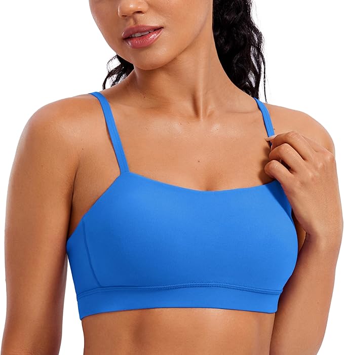 CRZ YOGA Butterluxe Womens Adjustable Spaghetti Thin Strap Sports Bra - Padded Wireless Square Neck Workout Yoga Clothes