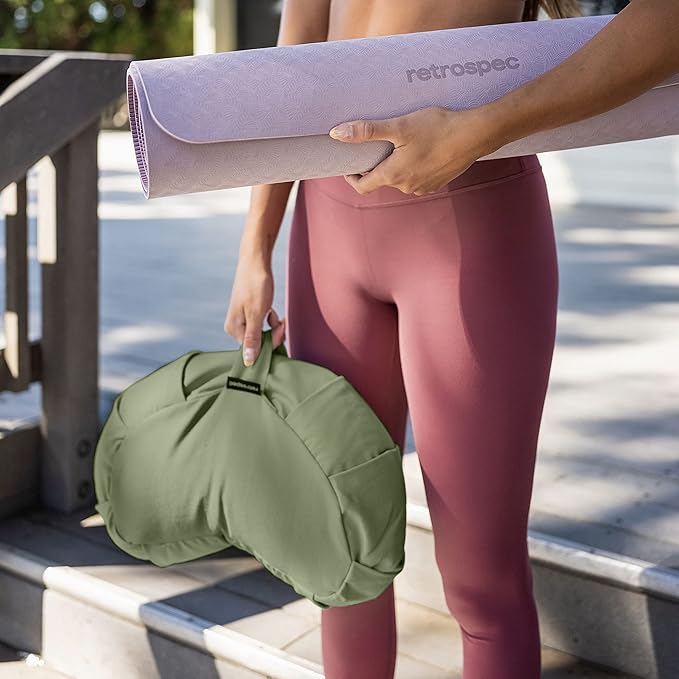 Retrospec Sedona Zafu Meditation Cushion with Buckwheat Hull Fill - Adjustable Yoga & Pilates Equipment Support - 17in Crescent Cotton Cover