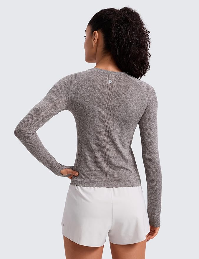 CRZ YOGA Seamless Long Sleeve Shirts for Women Waist Length - Workout Athletic Running Gym Yoga Tops Crewneck Breathable