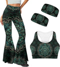 4 Piece Gym Sets Women Racerback Sports Bra with Back Pocket, Matching Flare Yoga Pants And Sweatband