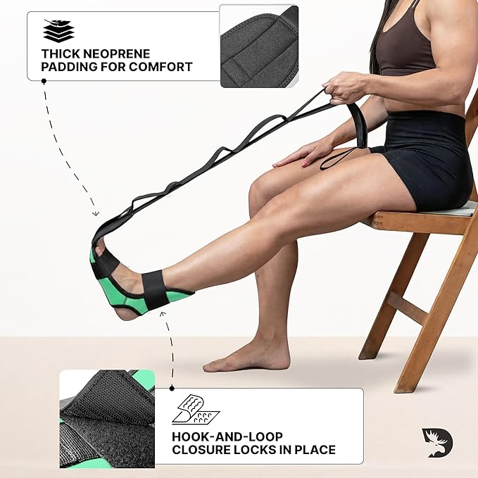 DMoose Fitness Foot & Calf Stretcher with Adjustable Padded Stretching Strap for Plantar Fasciitis, Hamstring, Heel Spurs and Achilles Tendonitis Relief - Yoga Leg Stretch Strap for Flexibility