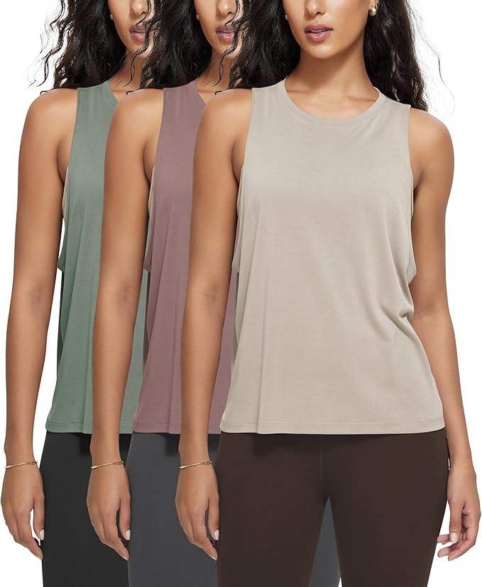 ODODOS 3-Pack Loose Tank Tops for Women Sleeveless Gym Athletic Workout Tops Yoga Shirts