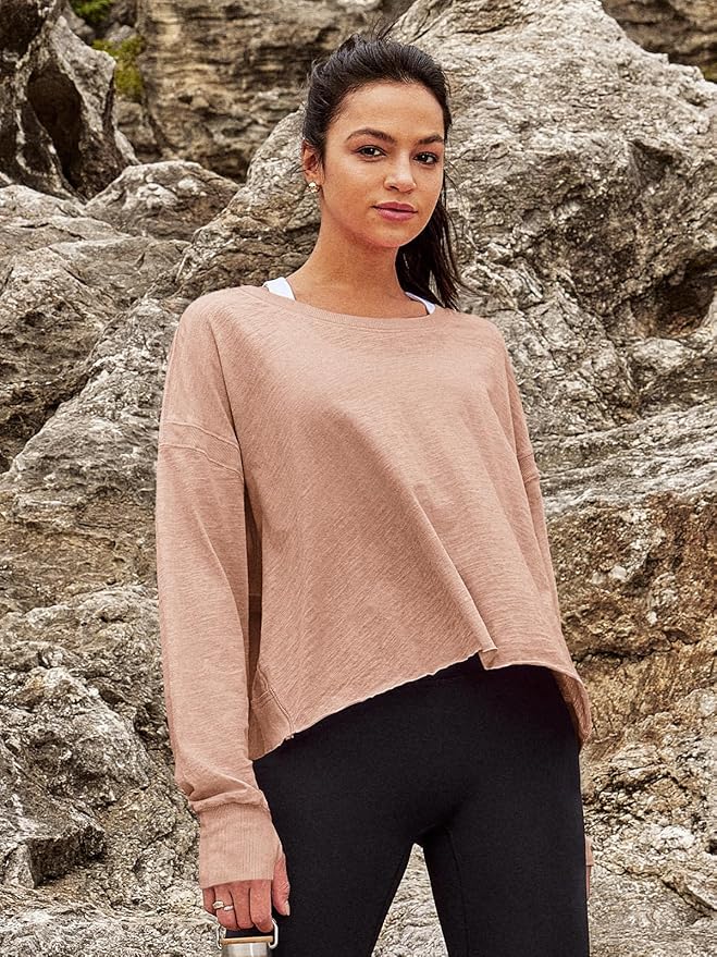 Panadila Womens Open Back Workout Top Long Sleeve Athletic Shirts Casual Crop Running Tee Y2k Yoga
