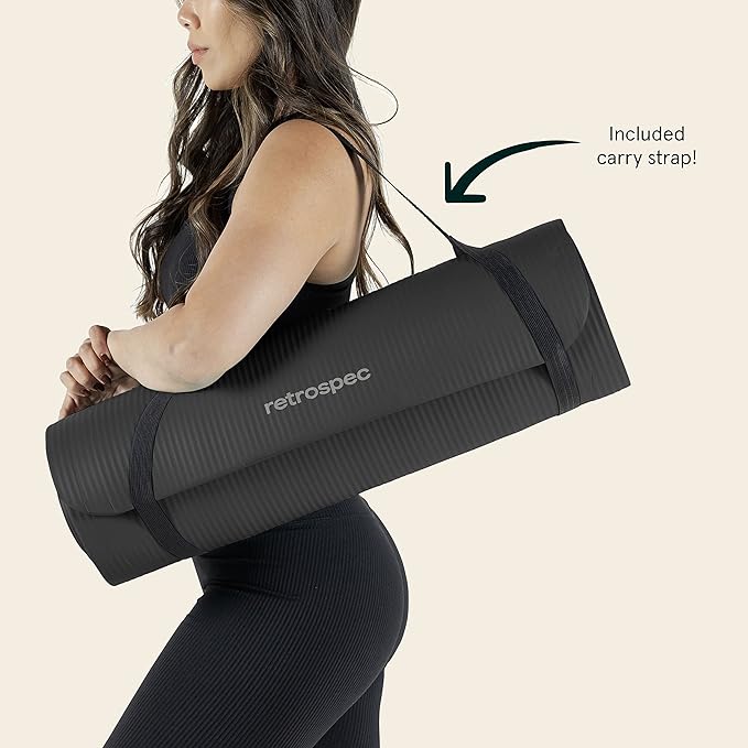 Retrospec Solana Yoga Mat Thick 1/2in Non-Slip Workout Mat with Nylon Strap - 72x24in Exercise Mat for Pilates, Stretching & Fitness - BPA Free, Easy Clean