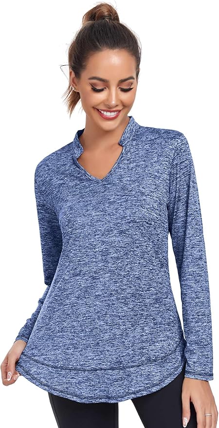 Absttith Women's Long Sleeve Workout Shirts Running Yoga Tops Athletic V Neck Sport Tee Side Split