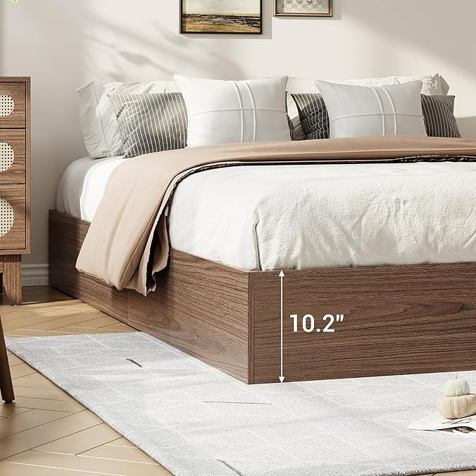 GarveeHome King Size Wood Platform Bed Frame with 2 Storage Drawers, Wooden Bed Frame Without Headboard, Wood Slat Support, No Box Spring Needed, Easy Assembly