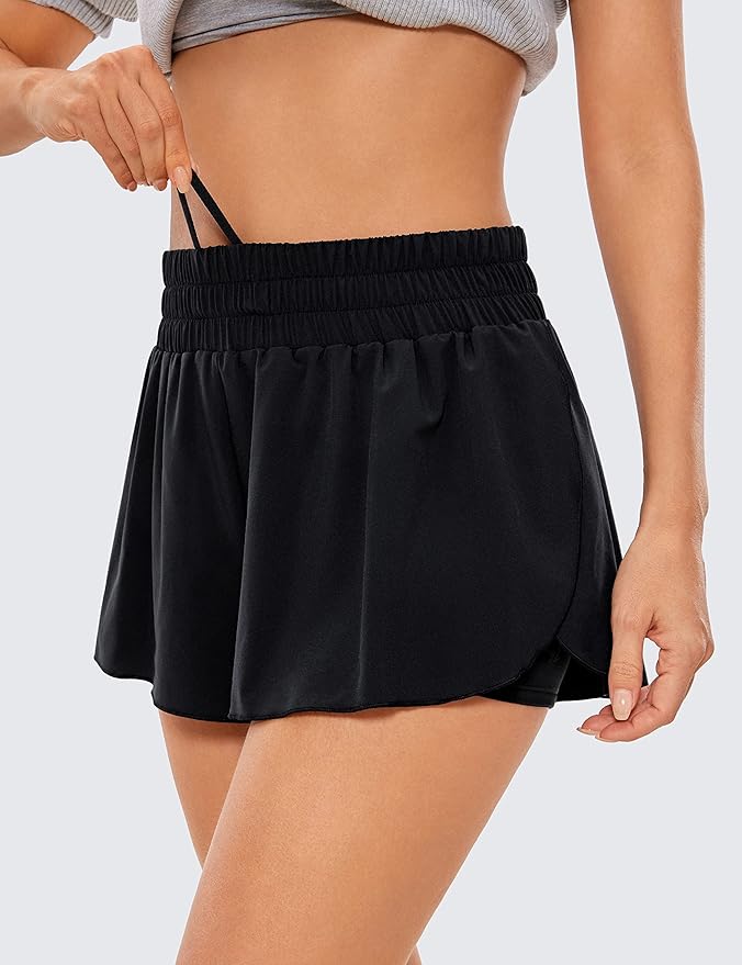 CRZ YOGA 2 in 1 Split Flowy Running Shorts for Women 3" - High Waisted Quick Dry Skirts for Tennis Workout Athletic Lounge