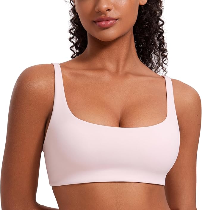 CRZ YOGA Butterluxe Square Neck Spaghetti Strap Sports Bras for Women - Low Coverage Yoga Wireless Padded Cami Crop Top