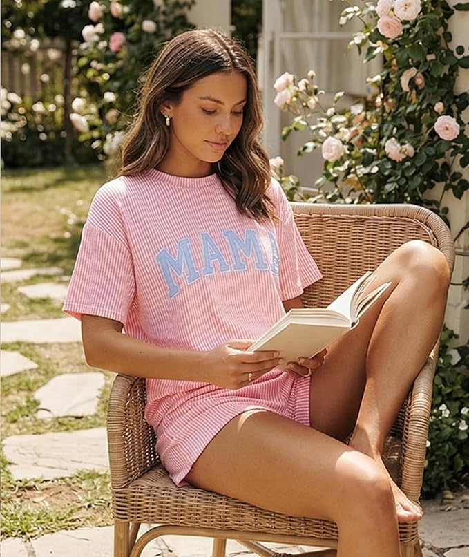 MARZXIN Women 2 Piece Shorts Set 2026 Casual Summer Cruise Outfits Ribbed Loose Short Sleeve Pocket Matching Lounge Sets