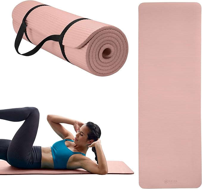 Gaiam Yoga Mat, Pilates & Exercise Mat, Thick 2/5" (10mm) Workout Mat with Easy-Cinch Carrying Strap for Home & Gym Workouts