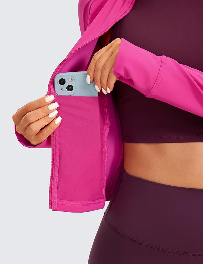 CRZ YOGA Butterluxe Waist Length Jackets for Women - Full Zip Athletic Track Tops with Thumb Holes Pockets