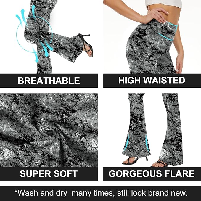 TNNZEET Black Flare Leggings for Women, Crossover Yoga Pants with Pockets Bootcut Flared Leggings