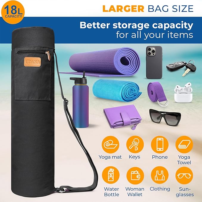 UDANA Yoga Mat Bag – Heavy Duty Canvas Carrier with 3 Pockets & Full Zip – Available in 3 Sizes (16L, 18L, 34L) - Multiple Colors