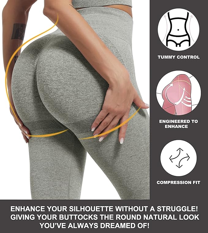 CHRLEISURE Workout Leggings Sets for Women, Gym Scrunch Butt Butt Lifting Seamless Leggings 3 Piece
