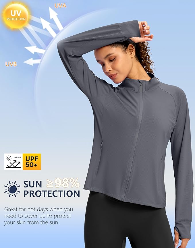 G Gradual Women's Lightweight Athletic Jacket Sun Protection UPF 50+ Zip Up 4 Pockets Long Sleeve Shirts Workout Running