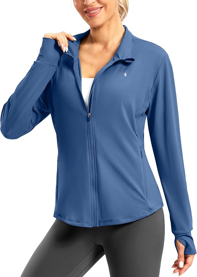 Soothfeel Women's UPF 50+ Lightweight Athletic Jackets Sun Protection Zip Up Long Sleeve Shirts Hiking Workout Outdoor Pocket