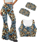 4 Piece Gym Sets Women Racerback Sports Bra with Back Pocket, Matching Flare Yoga Pants And Sweatband