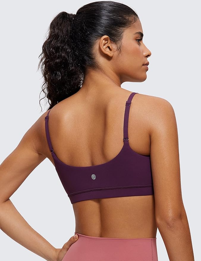 CRZ YOGA Butterluxe Adjustable Spaghetti Strap Sports Bras for Women - Scoop Neck Wireless Padded Yoga Workout Crop Top