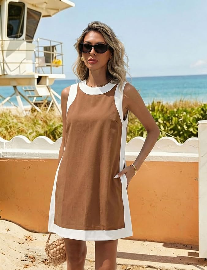Hooever Women's 2 Piece Sets Casual Color Block Crewneck Short Sleeve Pullover Tops Matching Shorts with Pockets