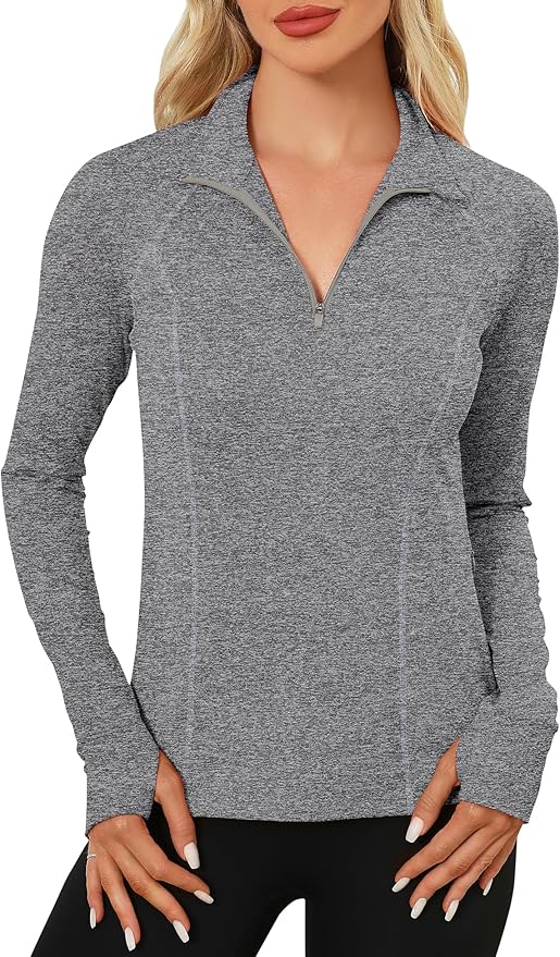 LOMON Women's Long Sleeve Athletic Tops Quarter Zip Workout Shirts Turtle Neck Fall Compression Shirt with Thumb Hole